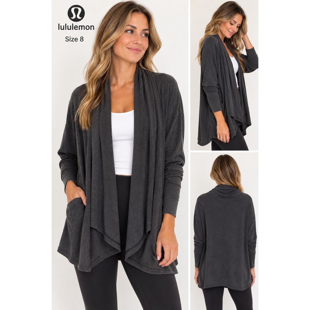 Lululemon Zen Garden Wrap Cardigan Charcoal Gray Heather Size 8 Open Front